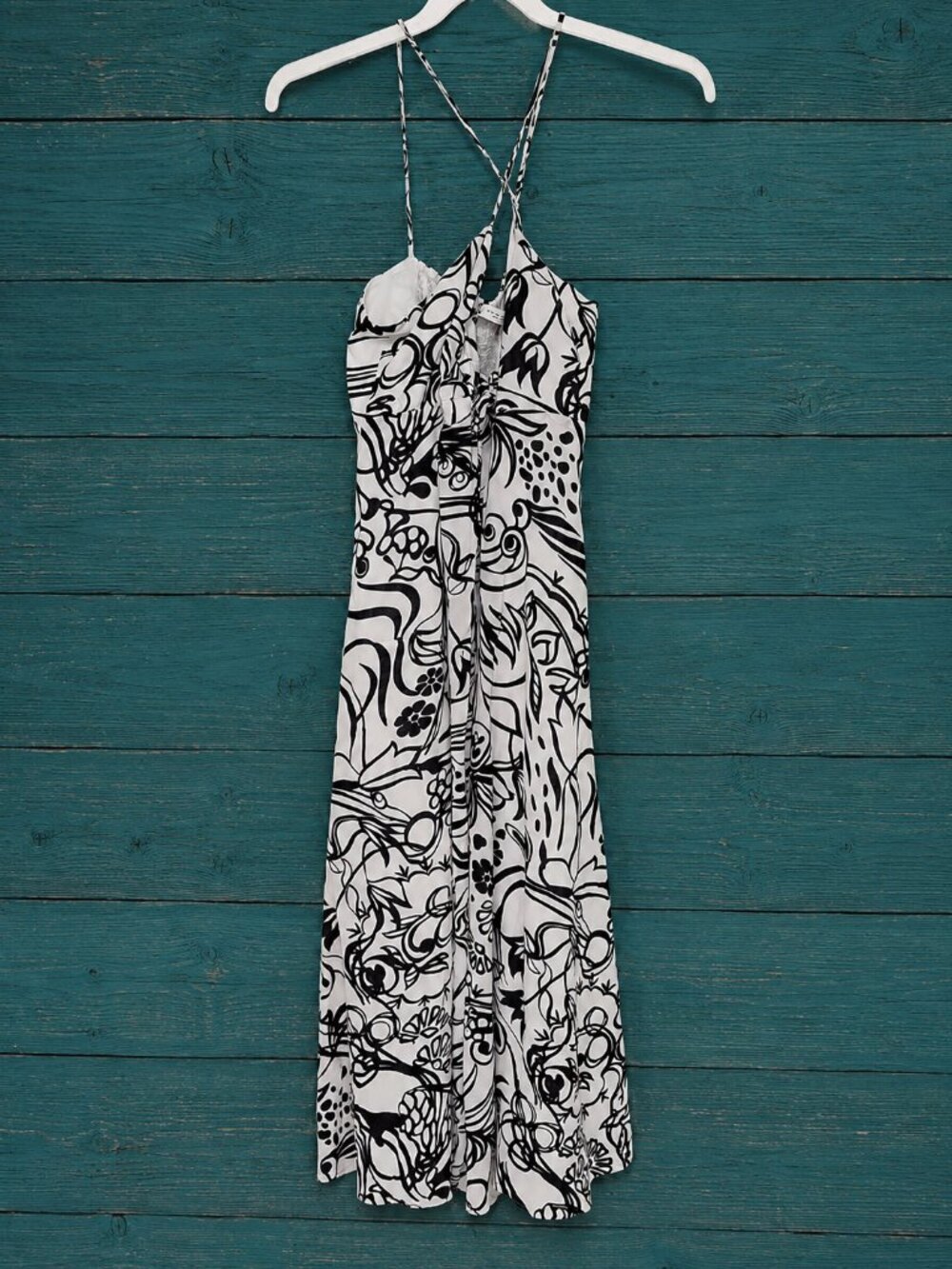 Zara Black White Abstract Print Strappy Maxi Dress Women's XL